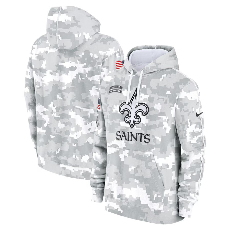 Men's New Orleans Saints Arctic Camo 2024 Salute to Service Club Fleece Pullover Hoodie1