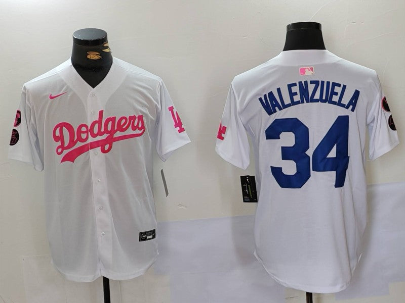 Men's Los Angeles Dodgers Fernando Valenzuela #34 White Limited Game Player Jersey1