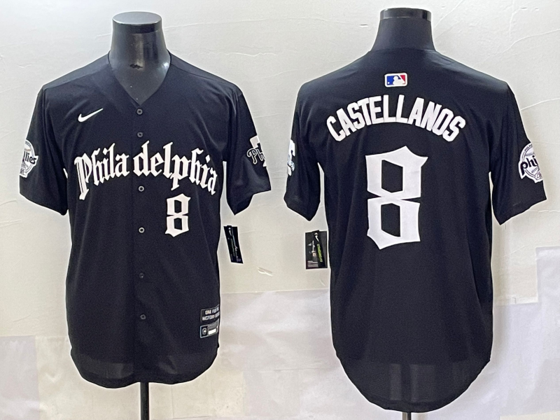 Men's Philadelphia Phillies Nick Castellanos #8 Black Replica Player Jersey