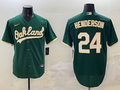 Men's Oakland Athletics Rickey Henderson #24 Green Replica Team Jersey1