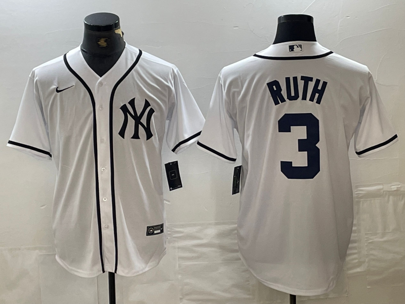 Men's New York Yankees Babe Ruth #3 White Limited Game Jersey1