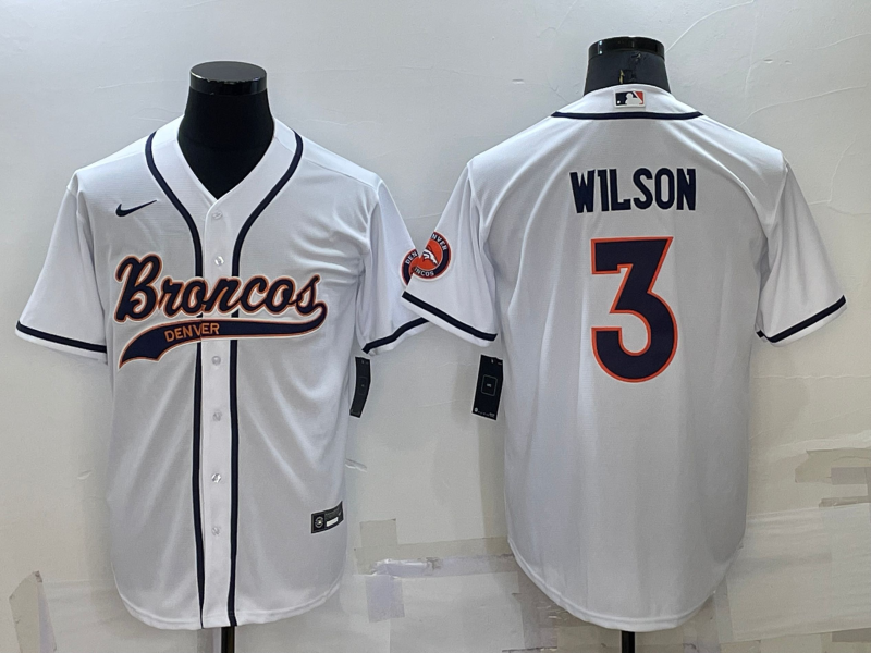 Men's Denver Broncos Russell Wilson #3 White Game Jersey1 Joint Edition