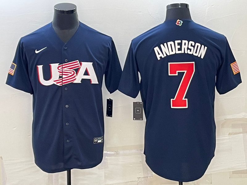 Men's 2023 World Baseball Classic #7 Tim Anderson USA Navy Jersey1