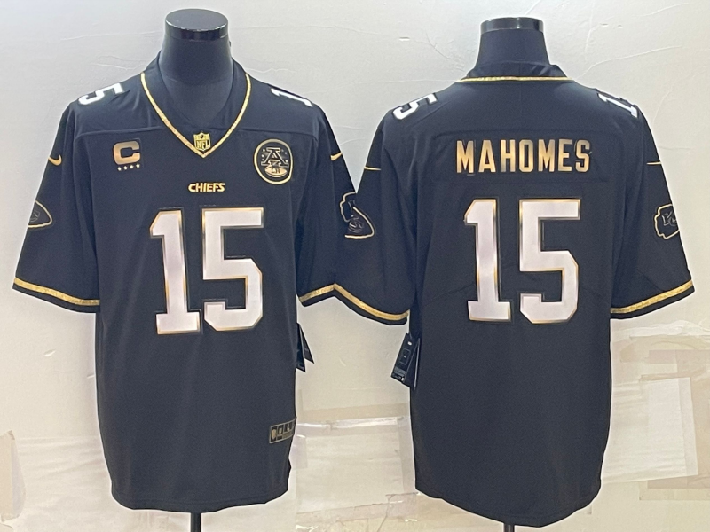 Men's Kansas City Chiefs Patrick Mahomes #15 Black Team Game Jersey1