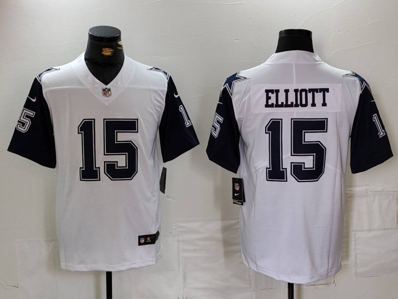 Men's Dallas Cowboys Ezekiel Elliott #15 White 2nd Alternate Legend Jersey1