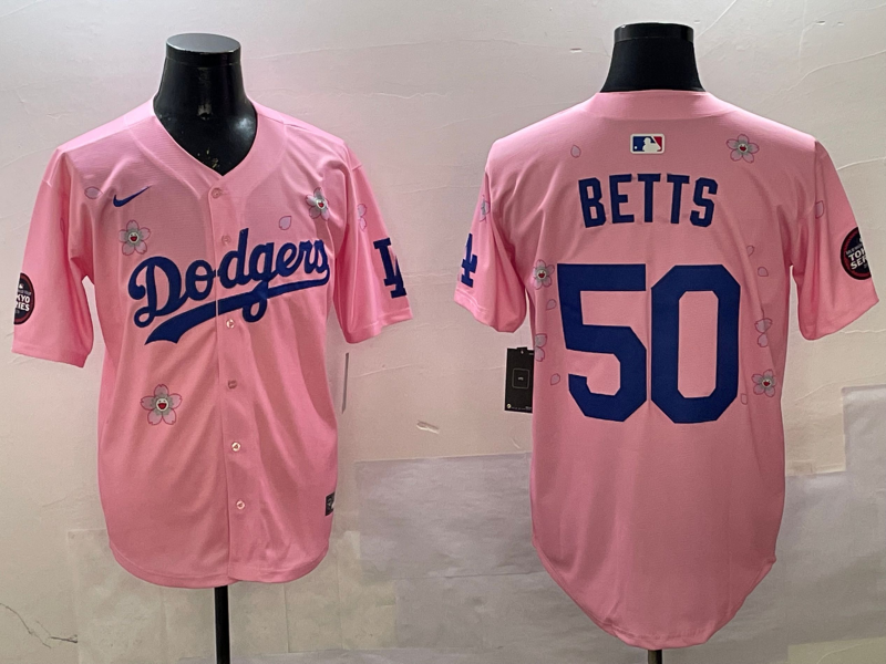 Men's Los Angeles Dodgers Mookie Betts #50 Pink Alternate Replica Player Jersey1