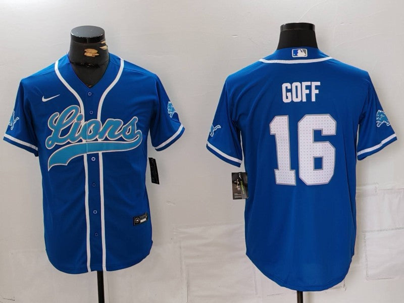 Men's Detroit Lions Jared Goff #16 Blue Game Jersey1