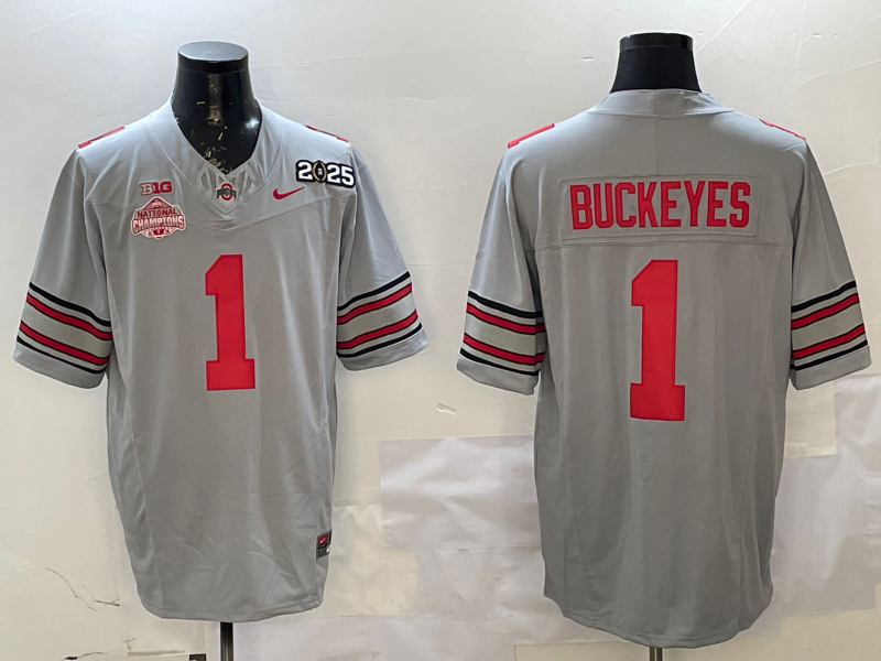 Men's Ohio State Buckeyes Quinshon Judkins Gray 2025 CFP Final National Champions Patch F.U.S.E. Jersey