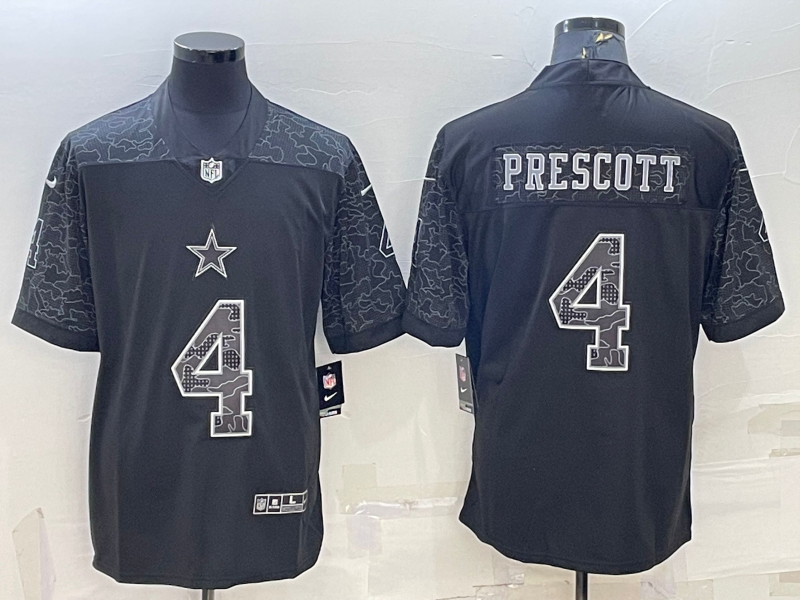 Men's Dallas Cowboys Dak Prescott #4 Black RFLCTV Limited Jersey1