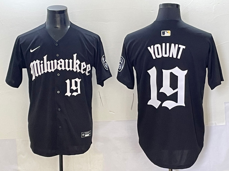 Men's Milwaukee Brewers Robin Yount #19 Black Replica Team Jersey