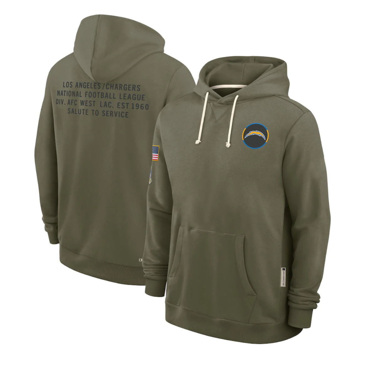 Men's Los Angeles Chargers Olive 2025 Salute to Service Sideline Standard Issue Dri-FIT Hoodie