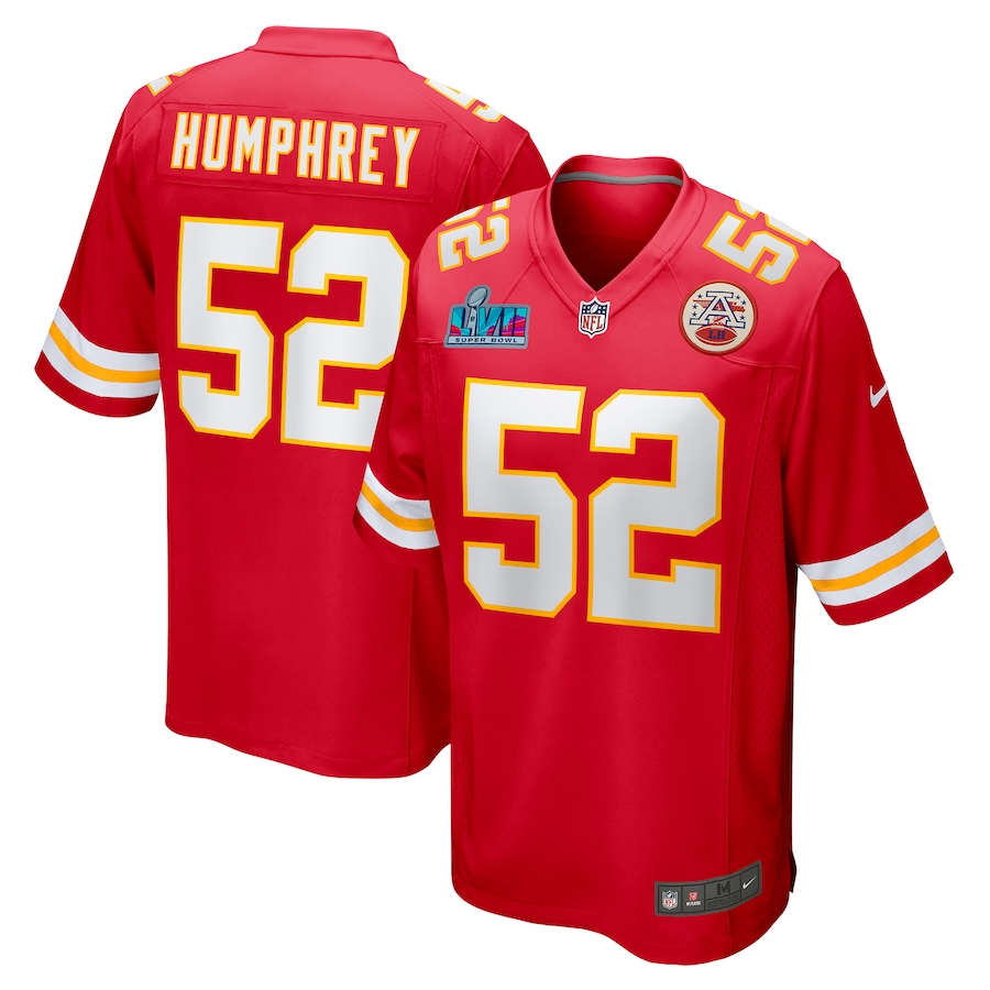 Men's Kansas City Chiefs Creed Humphrey #52 Red Super Bowl LVII Patch Game Jersey1