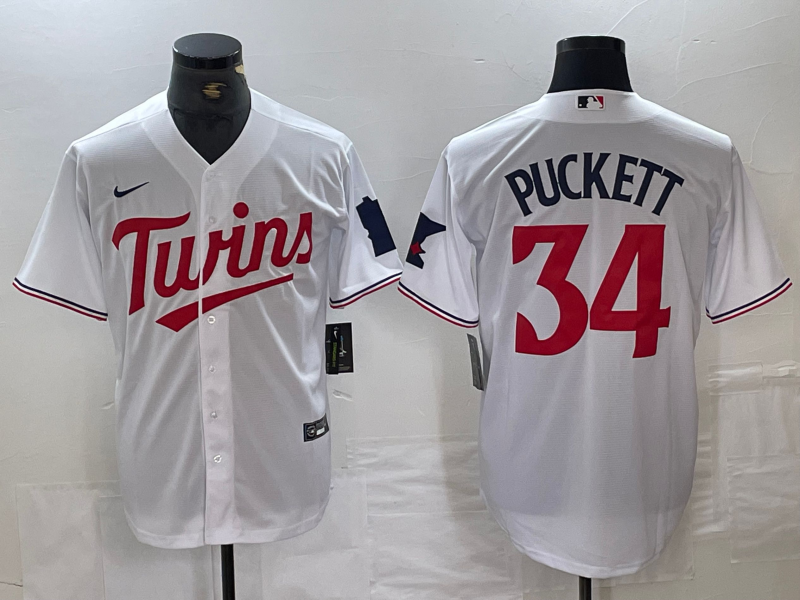 Men's Minnesota Twins Kirby Puckett #34 White Replica Player Jersey1