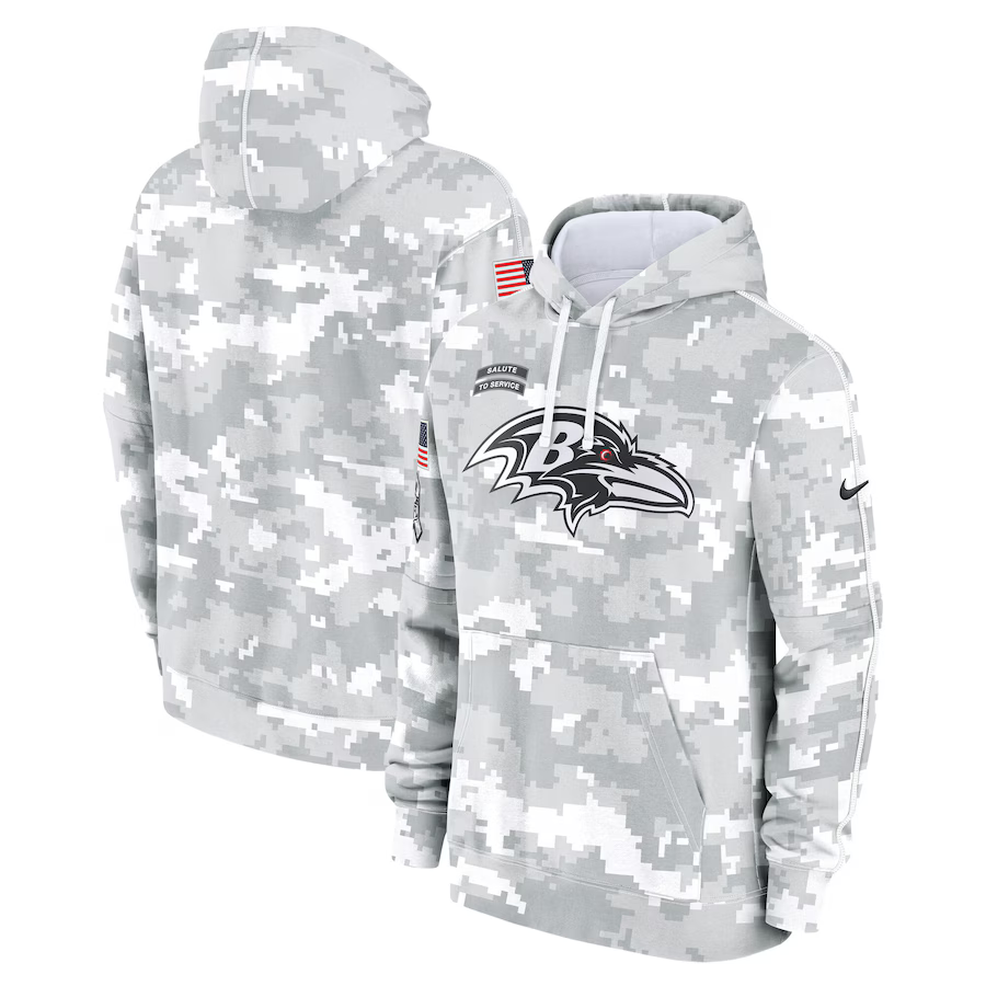 Men's Baltimore Ravens Arctic Camo 2024 Salute to Service Club Fleece Pullover Hoodie1