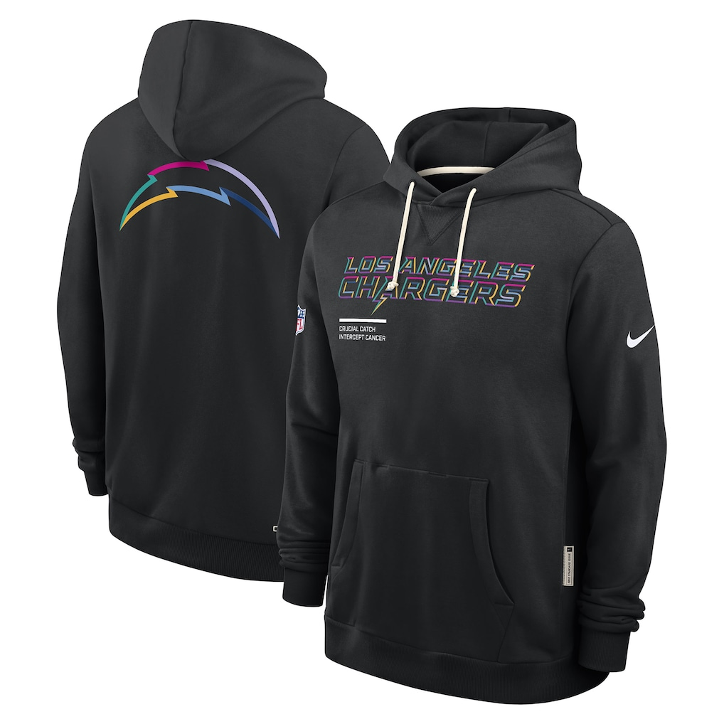Men's Los Angeles Chargers  Black 2025  Crucial Catch Sideline Standard Issue Dri-FIT Hoodie
