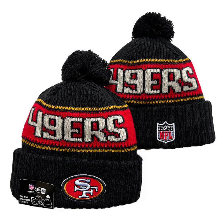 San Francisco 49ers Pom Knit Hat-Black