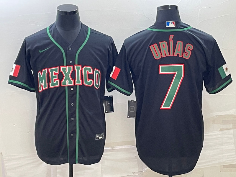 Men's 2023 World Baseball Classic #7 Julio Urias Mexico Black Jersey1