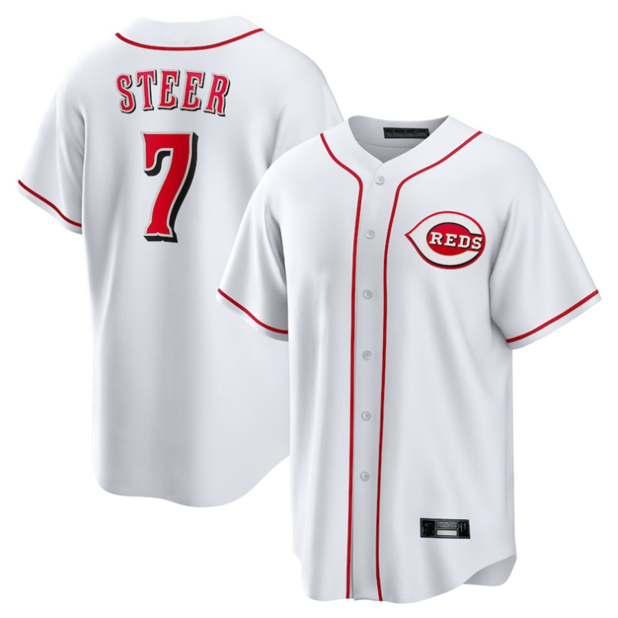 #7 Spencer Steer Player C.Reds White Home Replica Game Baseball Jerseys