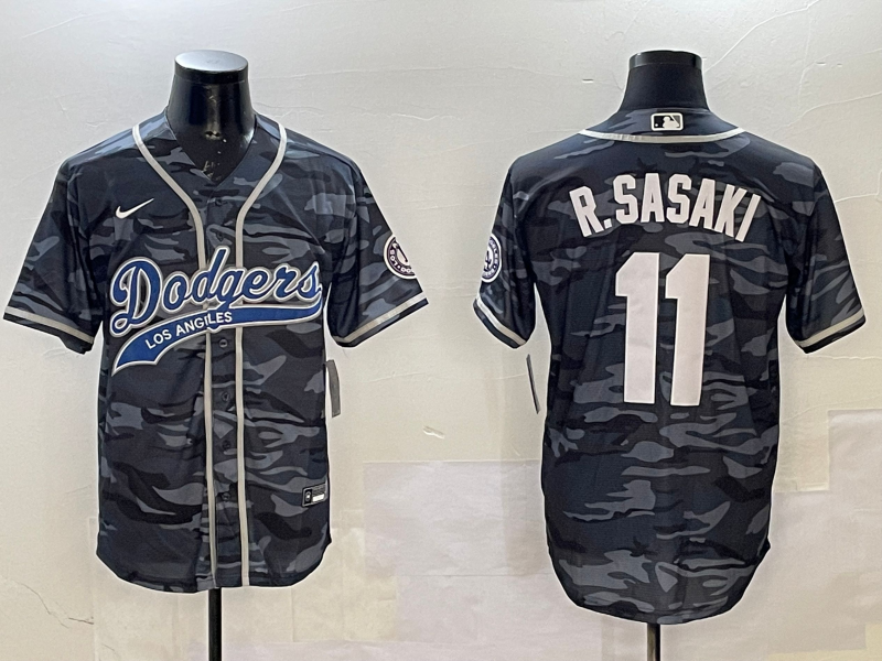 Men's Los Angeles Dodgers Roki Sasaki #11 Grey Camouflage Player Jersey1