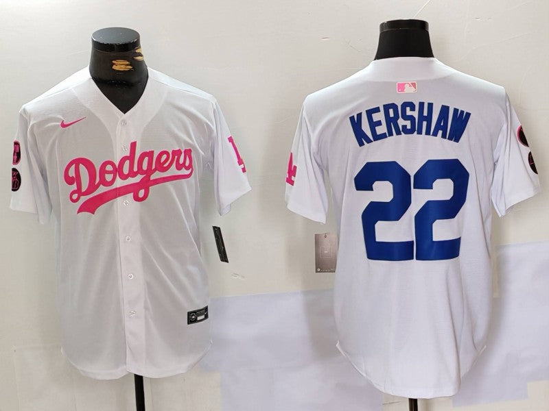 Men's Los Angeles Dodgers Clayton Kershaw #22 White Limited Game Player Jersey1