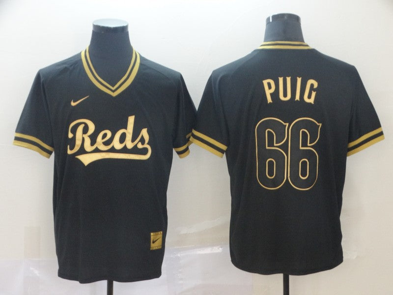 Men's Cincinnati Reds Yasiel Puig #66 Black Replica Baseball Jersey1