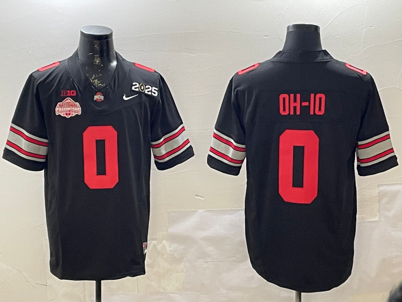 Men's Ohio State Buckeyes #0 Black 2025 CFP Final National Champions Patch F.U.S.E. Jersey