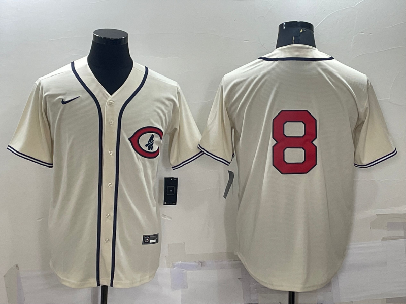 Men's Chicago Cubs Ian Happ #8 Cream Player Name Jersey1