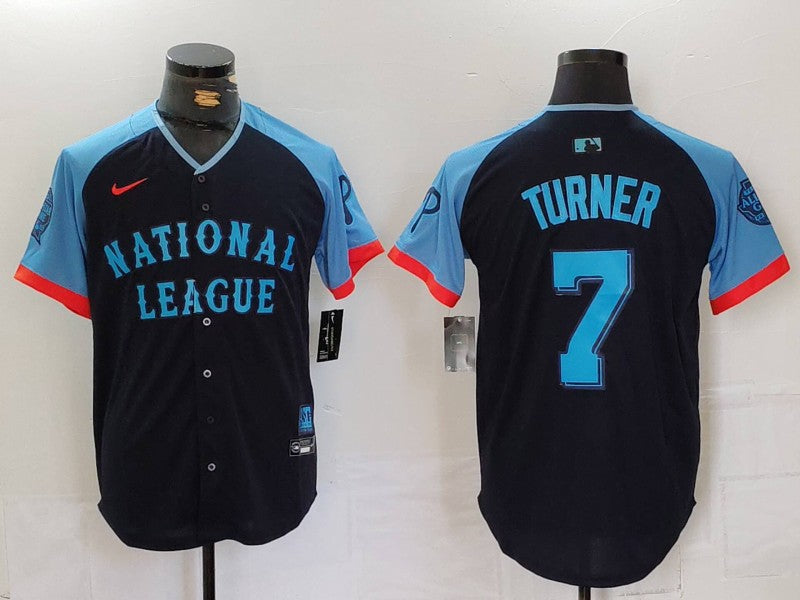 Men's National League Trea Turner #7 Navy 2024  All-Star Game Limited Player Jersey1