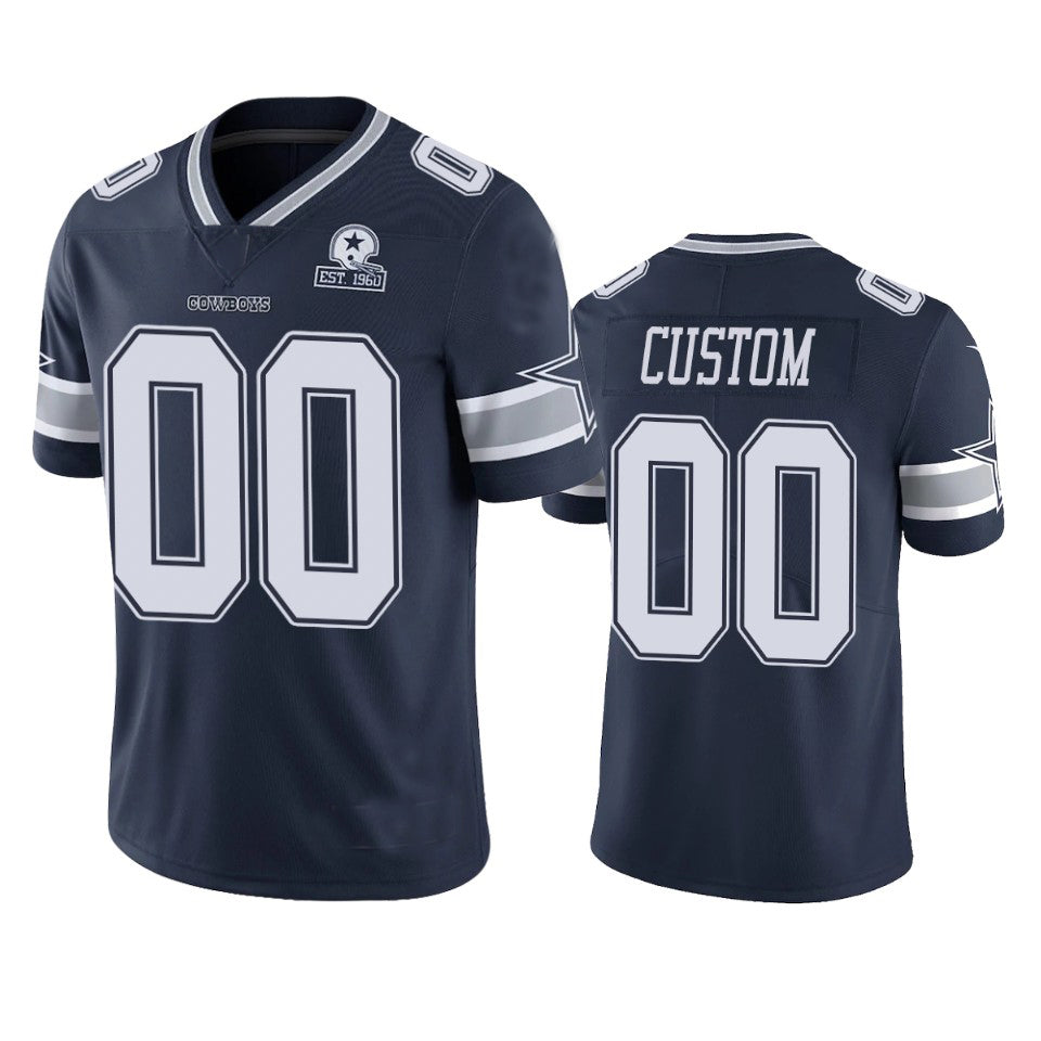 Custom1 Dallas Cowboys Navy 60th Anniversary Vapor Limited Jersey1 Stitched Jersey1 Football Jerseys