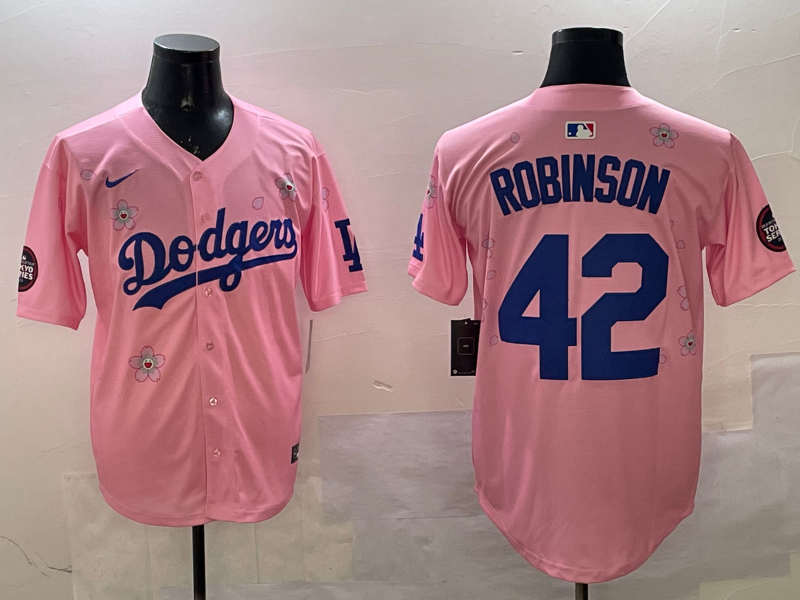 Men's Los Angeles Dodgers Jackie Robinson #42 Pink Alternate Replica Player Jersey1