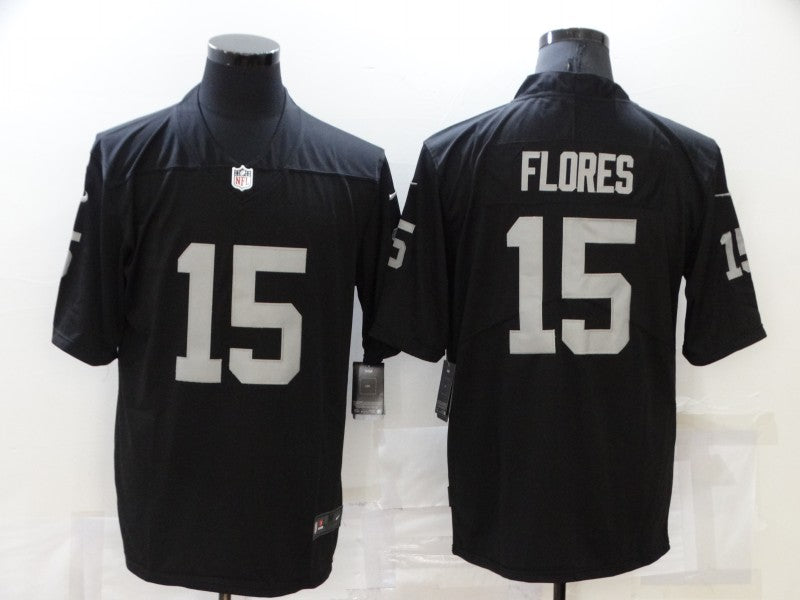 Men's Las Vegas Raiders Tom Flores #15 Black Game Jersey1