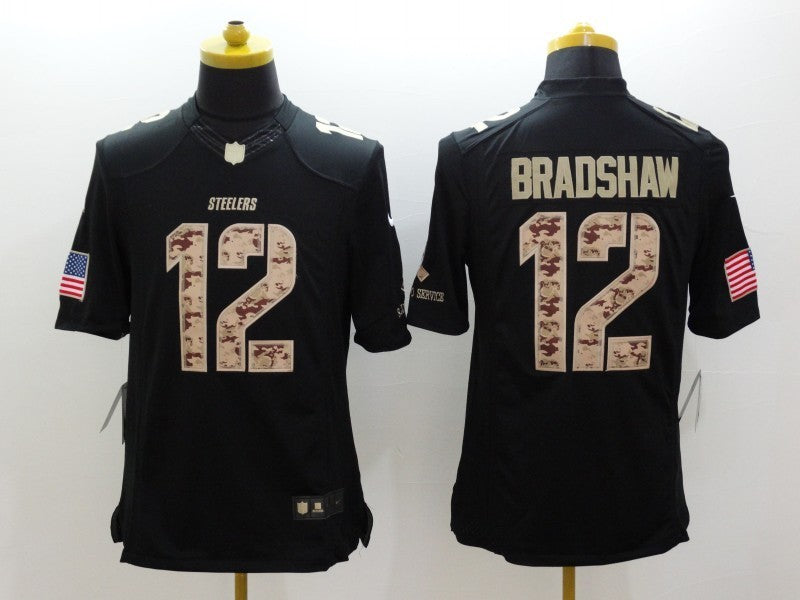 Men's Pittsburgh Steelers Terry Bradshaw #12 Black Game Player Jersey1