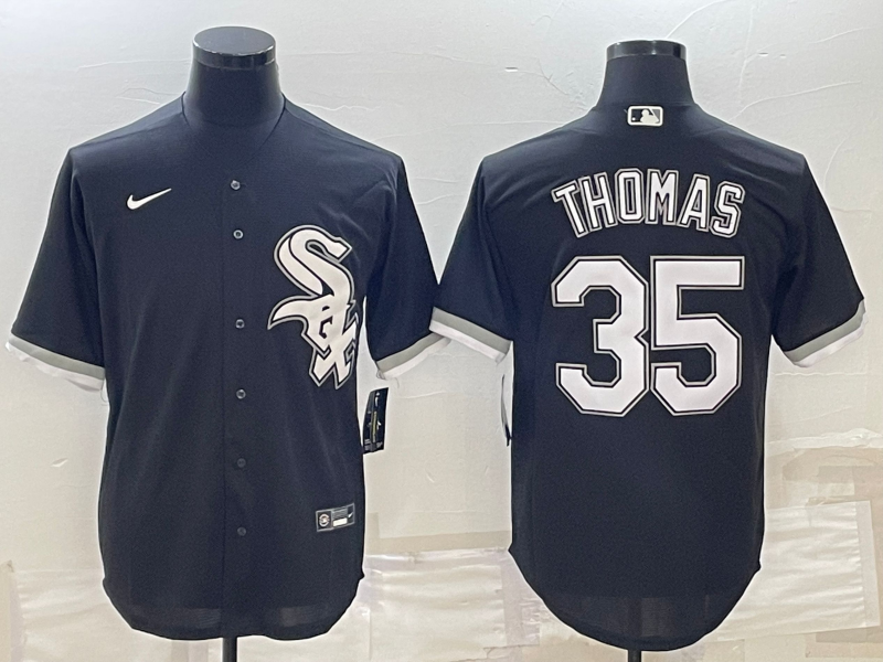 Men's Chicago White Sox Frank Thomas #35 Black Replica Player Jersey1