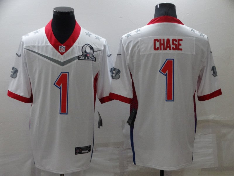 Men's Cincinnati Bengals Ja'Marr Chase #1 White ALL STAR Game Jersey1