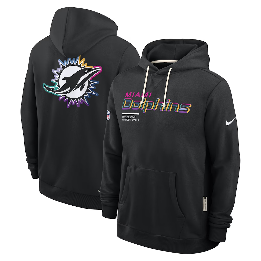 Men's Miami Dolphins  Black 2025  Crucial Catch Sideline Standard Issue Dri-FIT Hoodie