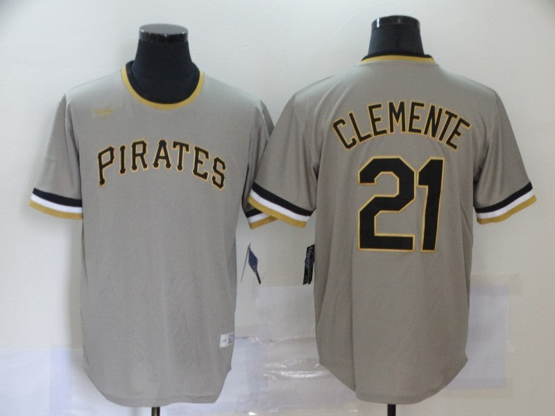 Men's Pittsburgh Pirates Roberto Clemente #21 Gray Road Cooperstown Collection Player Jersey1