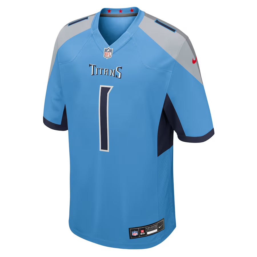 Tennessee Titans Cameron Ward  Light Blue 2025  Draft First Round Pick Game Jersey
