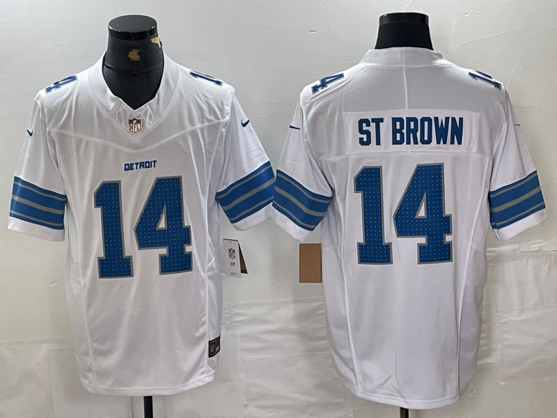 Men's Detroit Lions Amon-Ra St. Brown #14 White Vapor F.U.S.E. Limited Jersey1