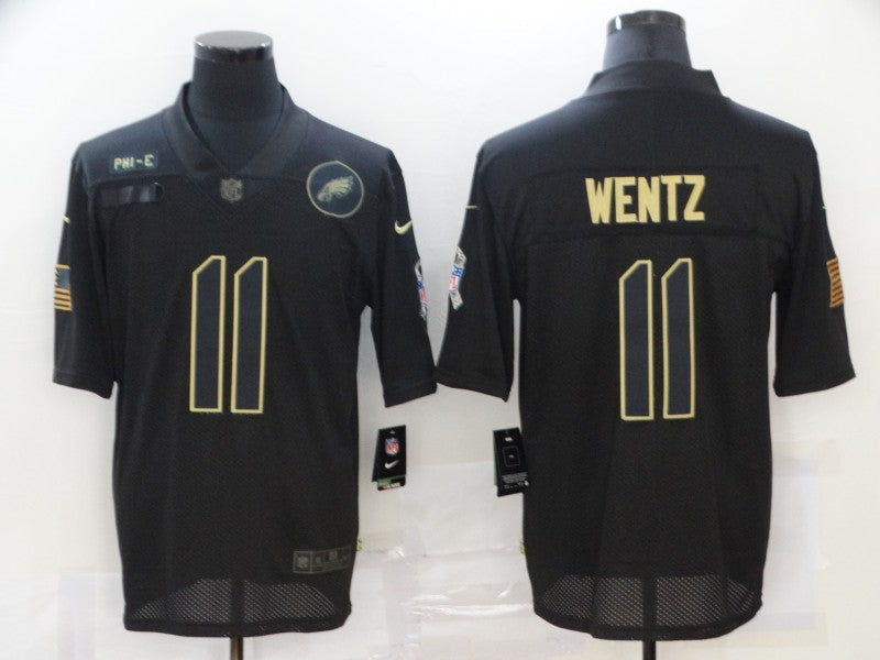 Men's Philadelphia Eagles Carson Wentz Black 2020 Salute To Service Limited Jersey1
