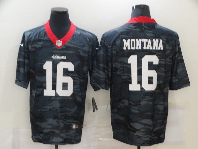 Men's San Francisco 49ers Joe Montana #16 Gray Camouflage Game Jersey1
