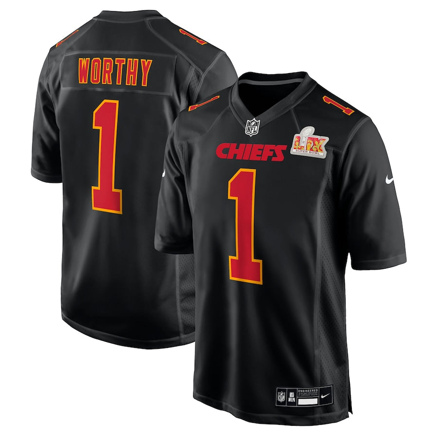 Men's Kansas City Chiefs Xavier Worthy  Carbon Black Super Bowl LIX Fashion Game Jersey