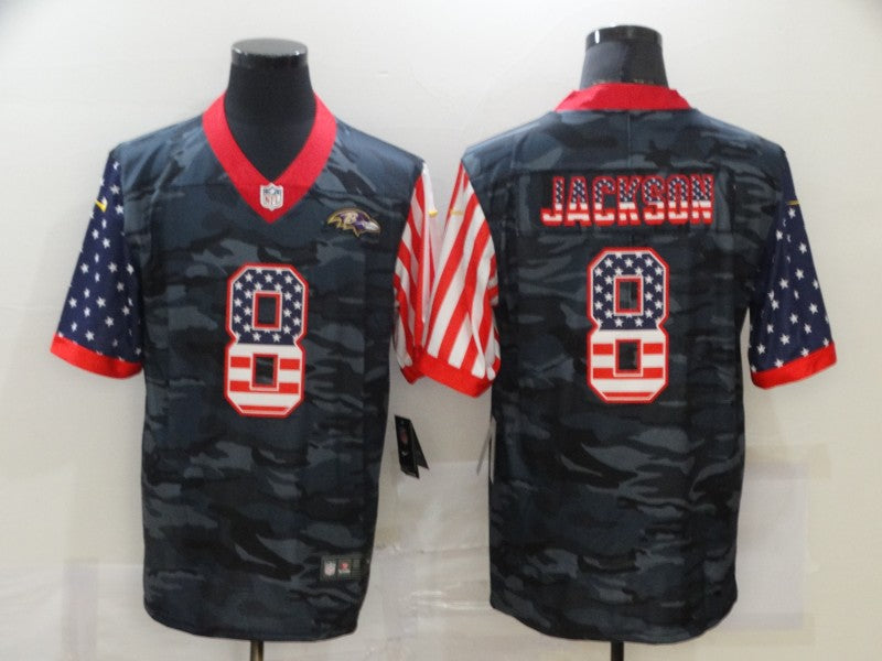 Men's Baltimore Ravens Lamar Jackson #8 Gray Camouflage Game Player Jersey1