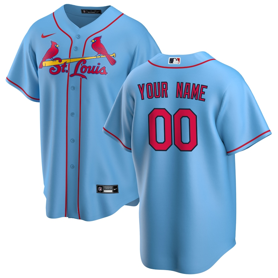 Men's St. Louis Cardinals Light Blue Alternate Replica Custom Jersey1