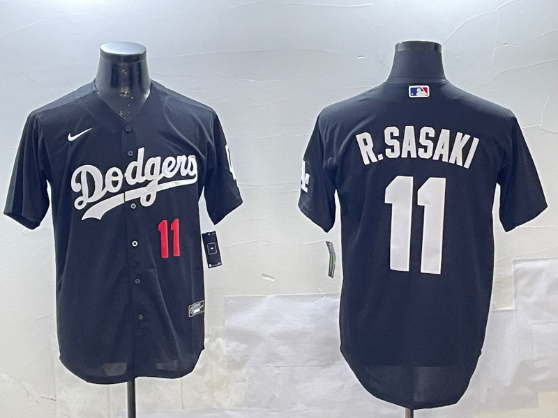 Men's Los Angeles Dodgers Roki Sasaki #11 Black Replica Player Jersey1