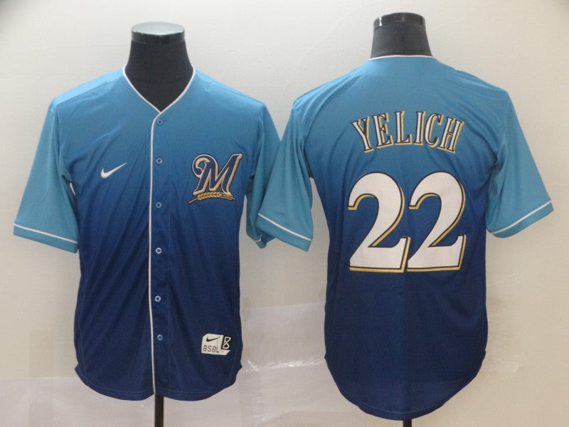 Men's Milwaukee Brewers Christian Yelich #22  Blue Gradient Jersey