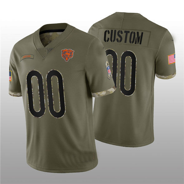 Custom1 Chicago Bears ACTIVE PLAYER 2022 Olive Salute To Service Limited Stitched Jersey1 Football Jerseys
