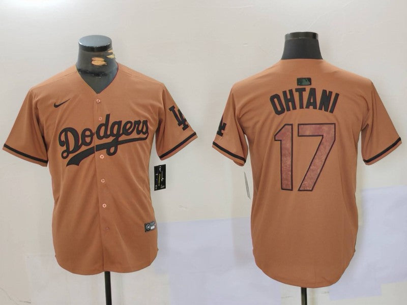 Men's Los Angeles Dodgers Shohei Ohtani #17 Brown Game Jersey1