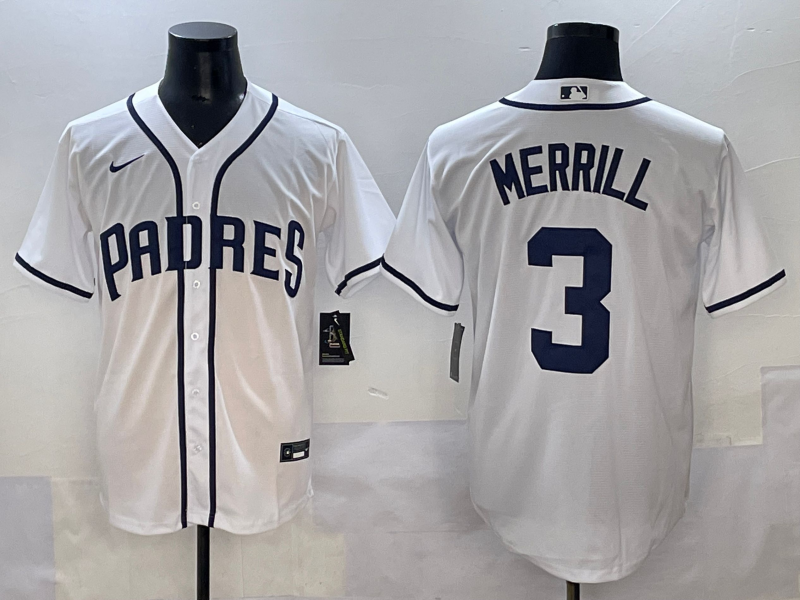 Men's San Diego Padres Jackson Merrill #3 White Player Game Jersey