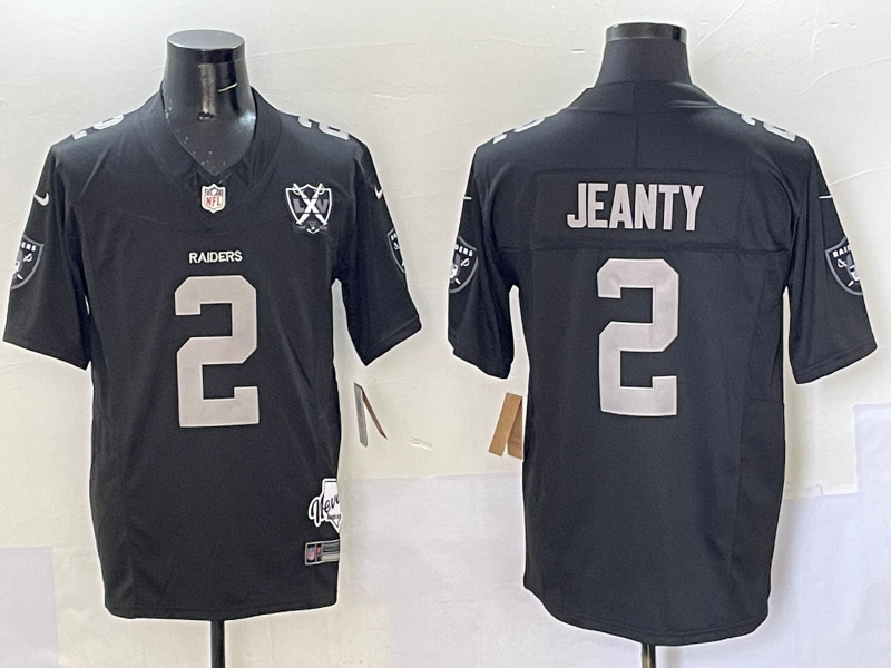 Men's Las Vegas Raiders Ashton Jeanty #2 Black 2025  Draft First Round Pick Game Jersey