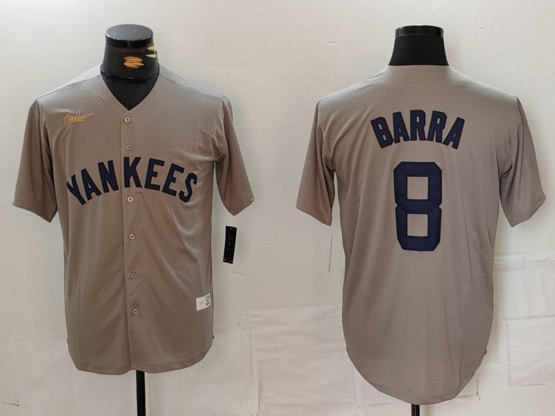 Men's New York Yankees Yogi Berra #8 Gray Road Cooperstown Collection Player Jersey1